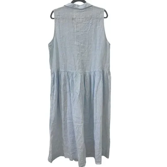 Frank & Eileen Daphne Sleeveless Popover Dress Blue White Stripe Linen Size XL - Picture 9 of 12
